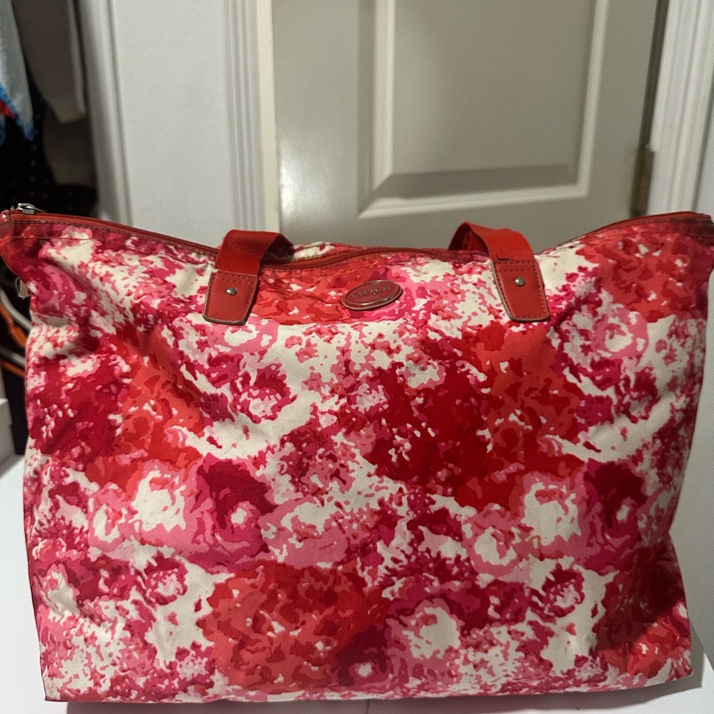 Coach Poppy Weekender Bag Nylon  Red Pink Floral with Pouch
